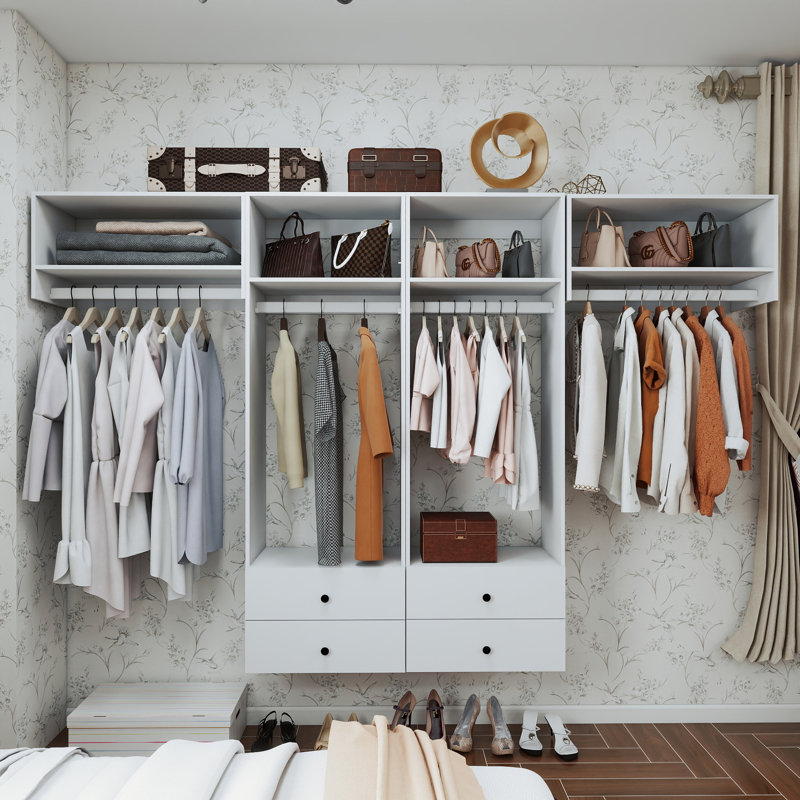 Latitude Run White Modular Closet Organizer System with 4 rods 4 drawers and 4 shelves Wayfair